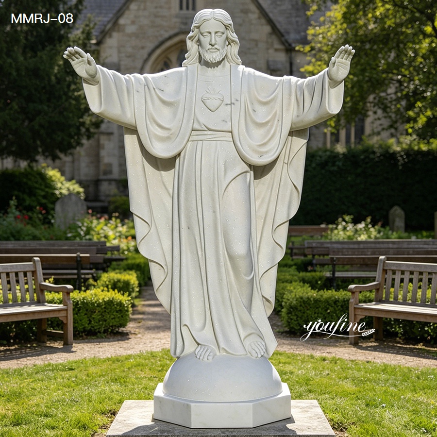 Durable natural marble Jesus Christ statue, open arms pose, religious courtyard sculpture