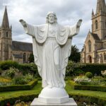 Hand-carved marble Jesus Christ statue with Sacred Heart, outdoor religious decor