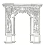 Line art sketch of Italian marble door frame, showing caryatid columns and arched top