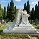 life size weeping angel tombstone with elegant draped clothing and clear feather carving