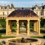 marble gazebo pavilion for sale with fountain and palace-style background