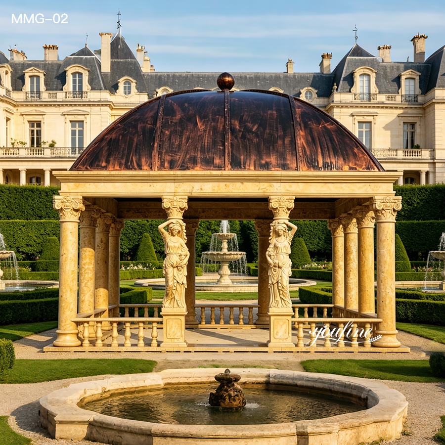marble gazebo pavilion for sale with fountain and palace-style background