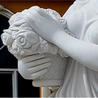 Marble Goddess Hand Holding a Basket of Roses