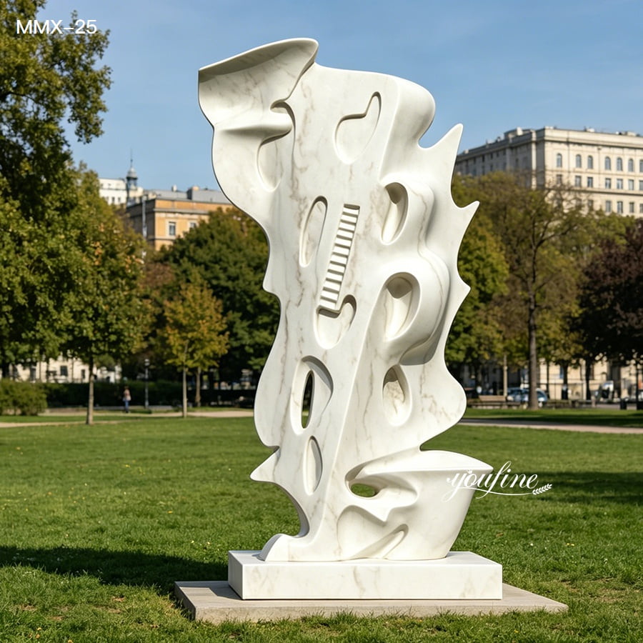 Modern abstract sculpture with unique biomorphic form, marble art for gardens and plazas