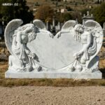 Durable natural white marble double angel headstone with heart shape