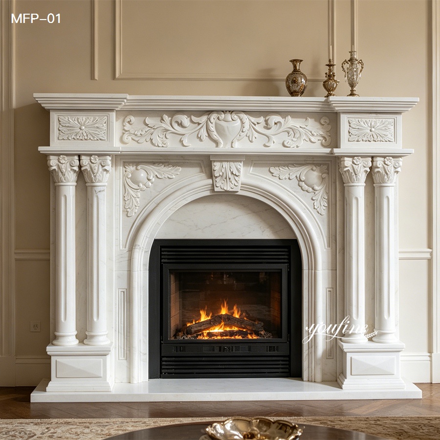Classic carved marble fireplace surround for home interior design