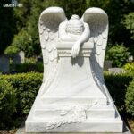 High definition front view of durable marble life size weeping angel memorial sculpture