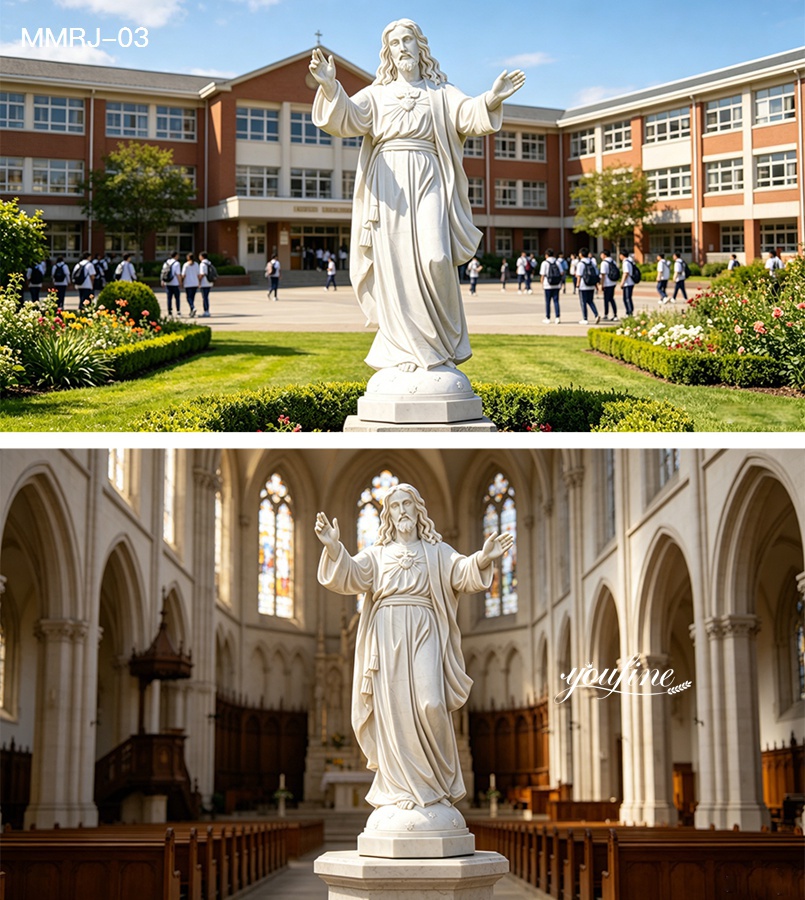 collection images of white marble Jesus religious statue details and full views