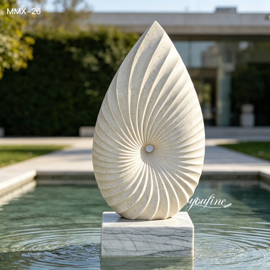 Natural-inspired modern stone sculpture, minimalist shell form for gardens and poolsides