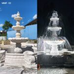 Marble fountain undergoing water and lighting test