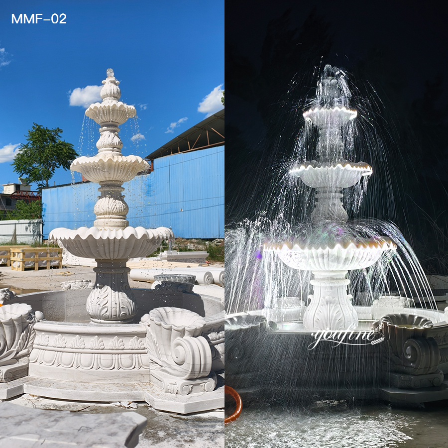 Marble fountain undergoing water and lighting test