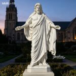 Front view handmade Belosol Christus Statue white marble Jesus standing sculpture near church path