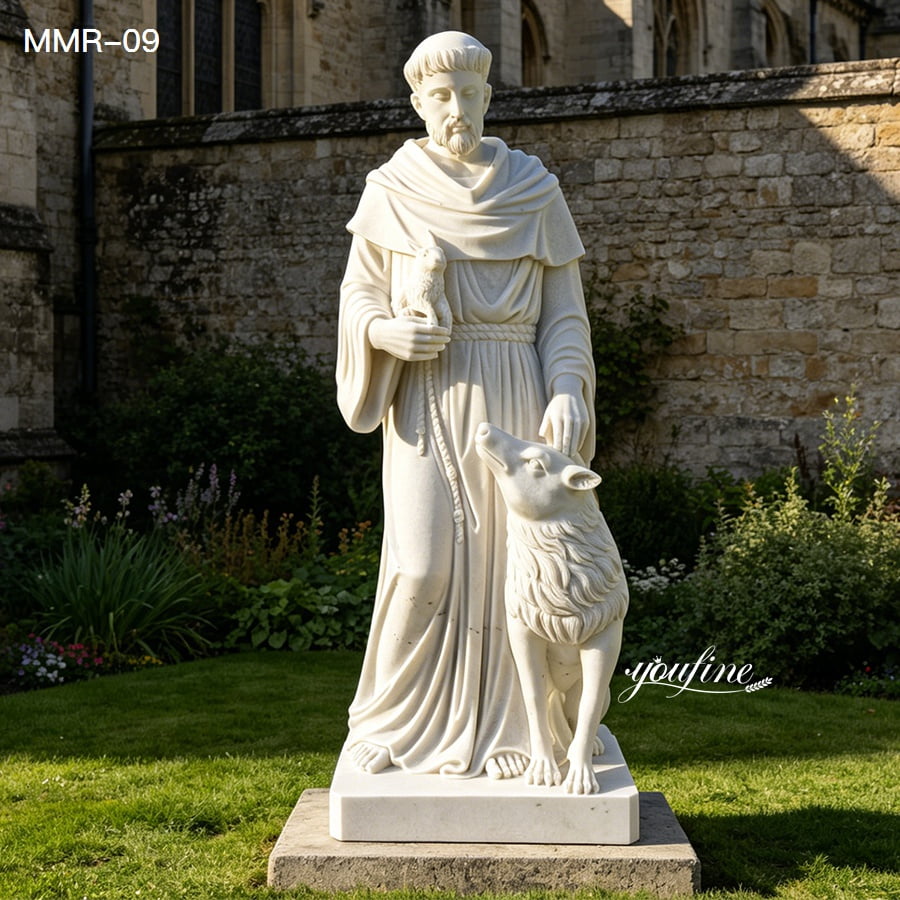 Handcrafted marble St Francis of Assisi statue for outdoor display