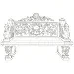 Technical line drawing sketch of custom carved swan arm marble garden bench for sale factory production