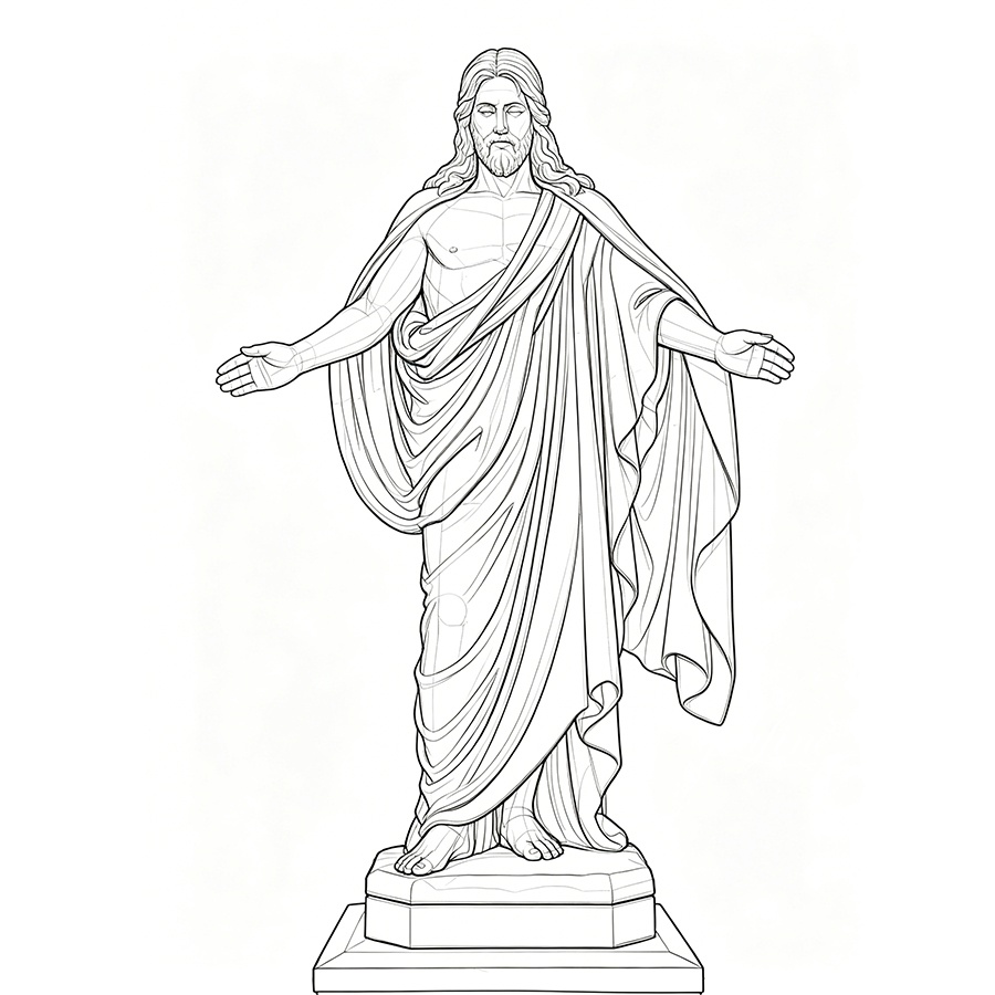 Draft sketch line drawing Belosol Christus Statue classic open-arm Jesus marble sculpture design
