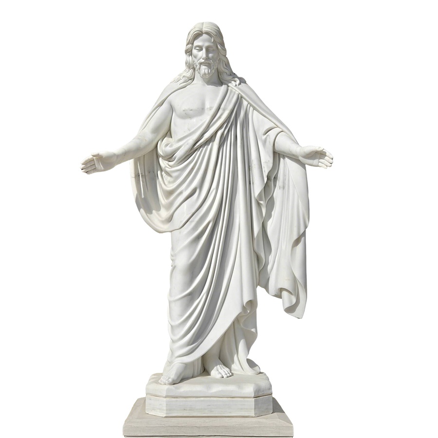 Plain background Belosol Christus Statue solid white marble Jesus statue product shot