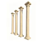 Four beige marble columns with classical design and smooth finish, ideal for luxury architectural projects or decor.