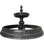 A black marble tiered fountain featuring intricate carvings and a central pineapple design on top, ideal for high-end exteriors.