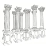 Detailed black-and-white illustration of multiple Corinthian columns showcasing intricate floral capitals and fluted shafts.