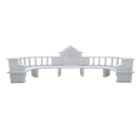 Elegant white marble bench with curved design, intricate carvings, and a central decorative panel, ideal for outdoor spaces.