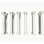 A set of decorative white marble columns with intricately carved capitals, showcasing classical architectural design.