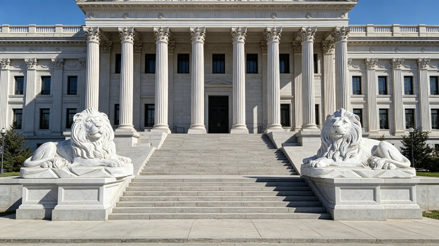 Marble lion at commercial building