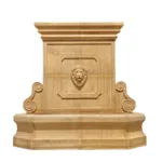 Elegant marble wall fountain featuring a carved lion head design and ornate decorative elements, ideal for luxury spaces.