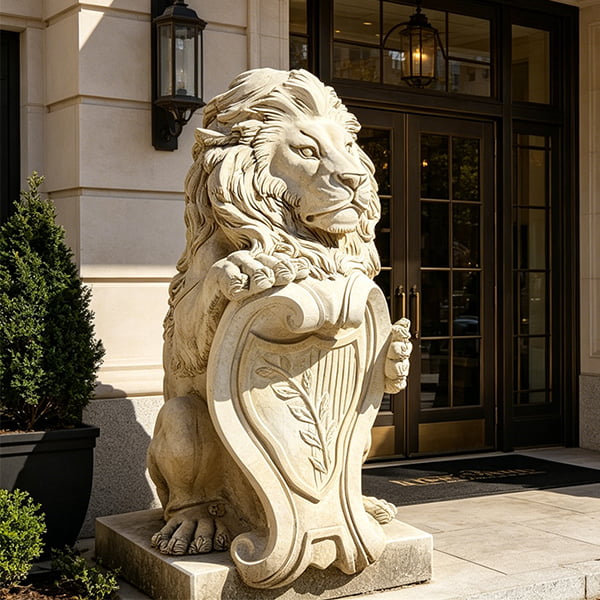 Beige Sandstone Lion for Main Entrance
