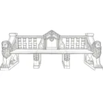 Illustration of an ornate marble bench with balustrades, floral details, and lion statues on each side, showcasing intricate design.