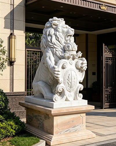 marble Heraldic Crest Lion statue