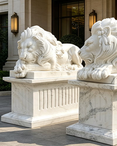 Marble walking lion sculpture