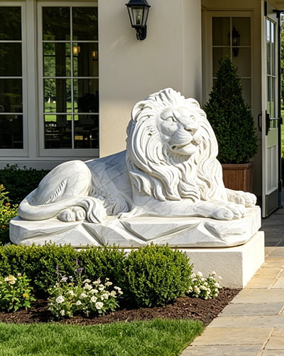 Marble Reclining Lion Statue