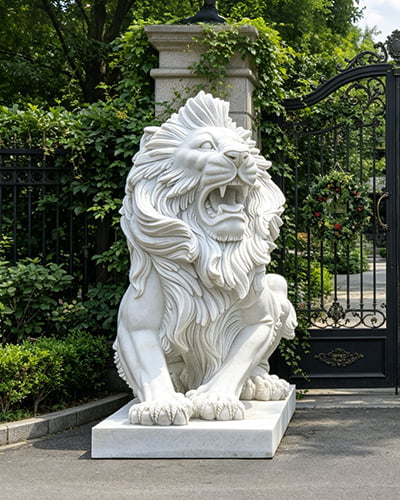 Marble Sitting Roaring Lion Statue