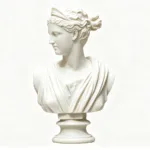 A finely crafted white marble bust sculpture featuring detailed drapery and an elegant hairstyle, set on a pedestal.