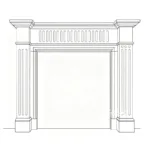 Detailed line art of a marble fireplace design with fluted columns and decorative molding for luxury interior projects.