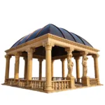 Large elegant marble gazebo featuring intricately sculpted figure columns, ornate carvings, and a domed roof design.