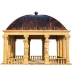 A luxurious marble gazebo with intricate columns, figure sculptures, and a domed bronze roof, perfect for outdoor spaces.