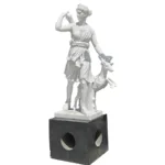Elegant marble statue of a goddess holding a deer, standing on a dark stone pedestal with circular cutouts.