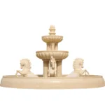 Exquisite three-tiered beige marble fountain featuring detailed horse sculptures and ornate carvings, ideal for luxury outdoor spaces.