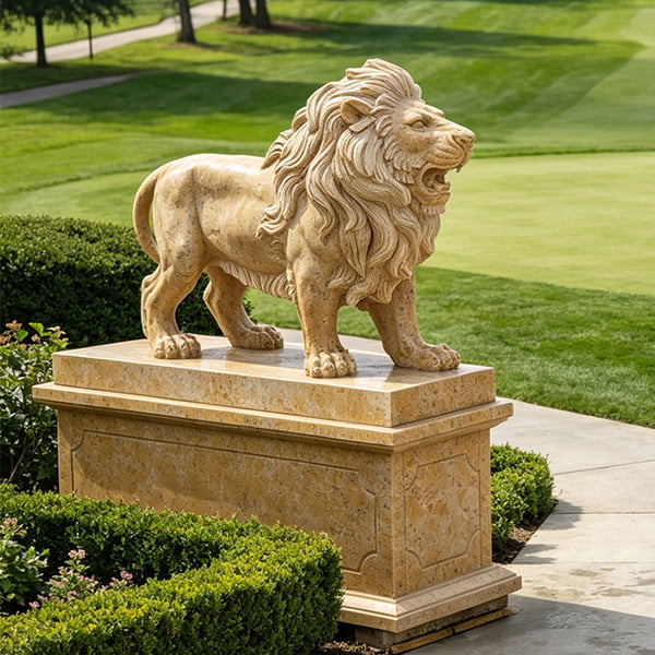 Beige Travertine Lion for Garden Landscape