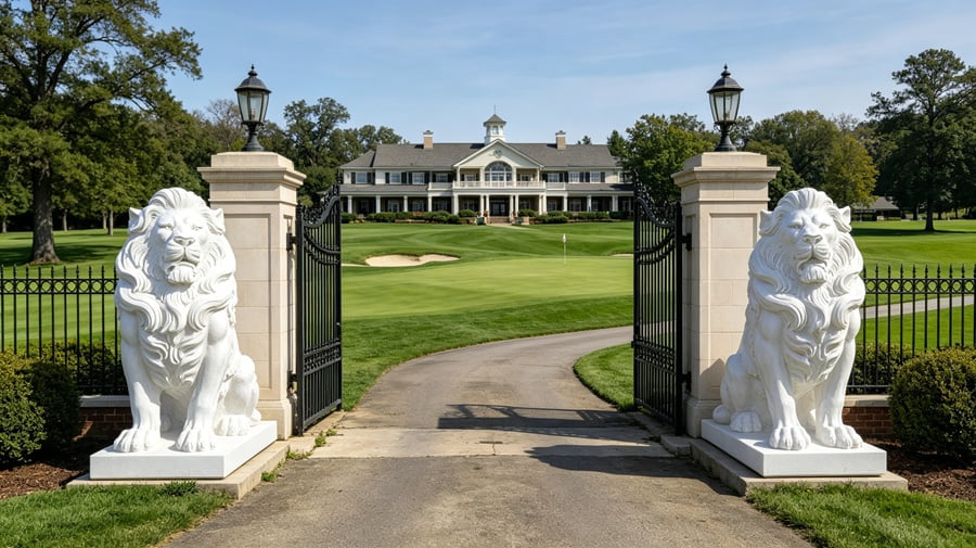 Marble lion at estate entrance