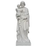 Exquisite white marble sculpture depicting a mother holding a child, showcasing detailed carving and graceful drapery.