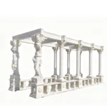 Intricate white marble pavilion featuring classical columns and detailed statue supports under a rectangular structure.