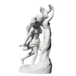 Intricately carved marble sculpture depicting Apollo reaching toward Daphne, who transforms into a tree. Crafted from fine white marble.