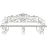 Intricate line drawing of an ornate marble bench featuring decorative carvings, floral motifs, and classical curved accents.