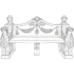 Line art design of an ornate marble bench featuring intricate carvings of leaves, scrolls, and decorative embellishments.