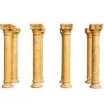 Six detailed yellow marble columns with intricate floral capitals, showcasing craftsmanship and elegance for architectural design.