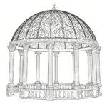 Lineart depiction of an ornate marble gazebo featuring a detailed dome with scrollwork patterns and classic columns.