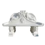 Exquisite white marble bench featuring detailed angel carvings and floral accents, ideal for luxury outdoor or indoor settings.