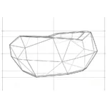 Line drawing of a modern geometric bathtub with angular, faceted surfaces against a grid background.